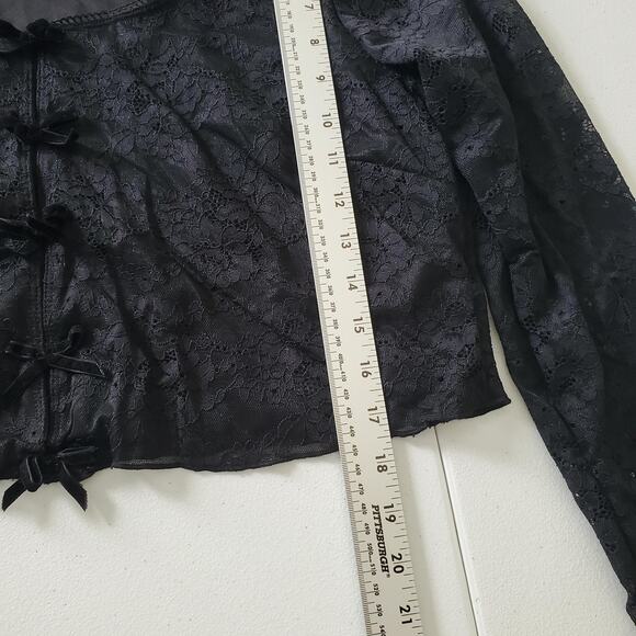 Y2K Whimsigoth Goth Shirt Womens 1X Lace Bow Front Long Sleeve Cropped Cardigan - Picture 7 of 10